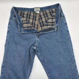 LL Bean Plaid Flannel Lined Jeans Mens 38x29 Blue Medium Wash Denim Natural Fit